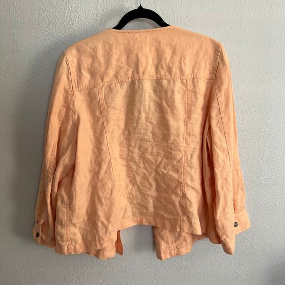 Chico's Moto Style Linen Jacket Peach Long Sleeve Sz L/12 (2) - Picture 5 of 5